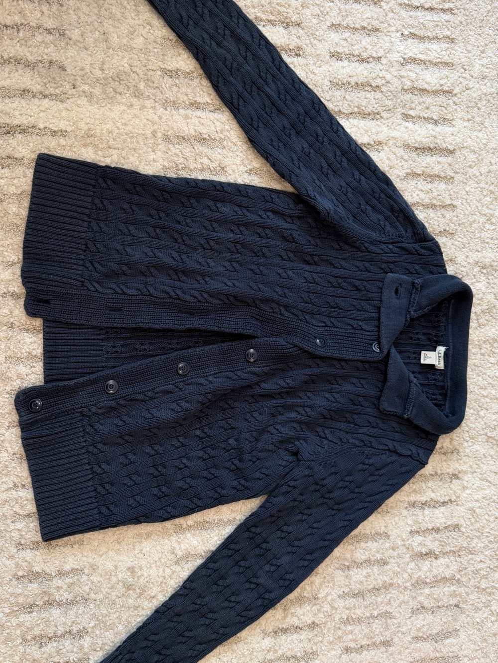 L.L.Bean 100% Cotton Navy Cable Knit Cardigan Granola Gorpcore Petite S